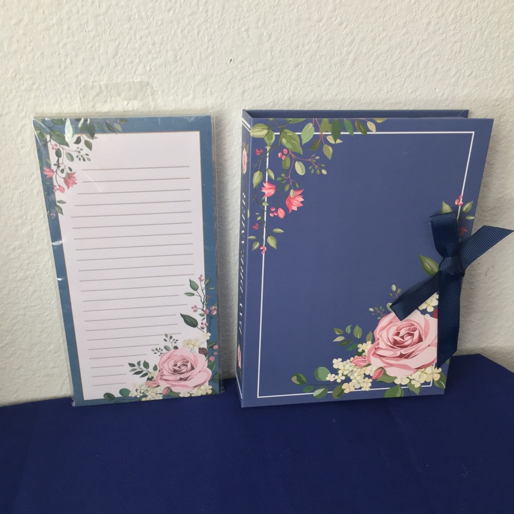 Decorative Floral Book Box and Notepad Set